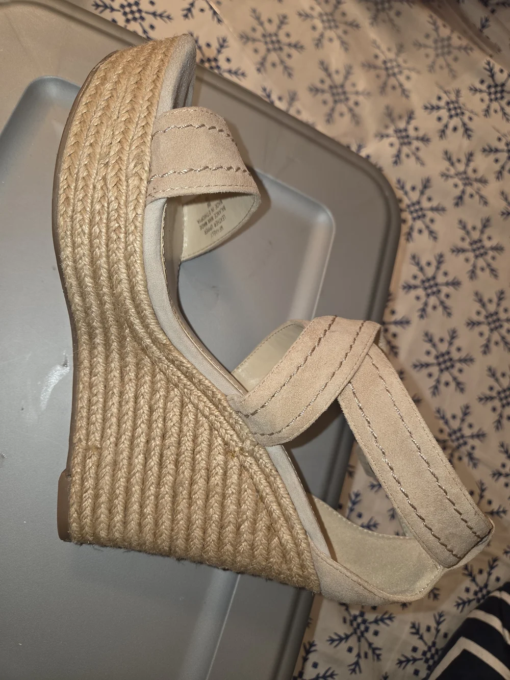 Marc Fisher Beige Suede Espadrille Wedge Sandals